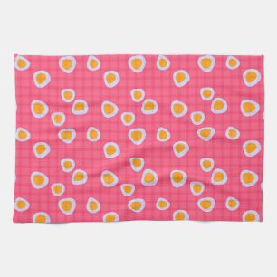 Fun spots on a coral pink checkered background kitchen towel