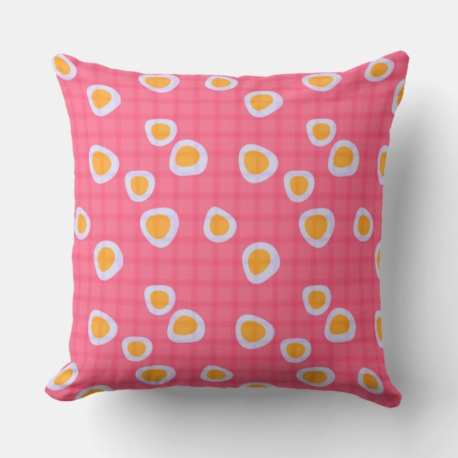 Fun spots on a coral pink checkered background outdoor pillow (Front)