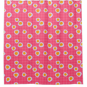 Fun spots on a coral pink checkered background shower curtain