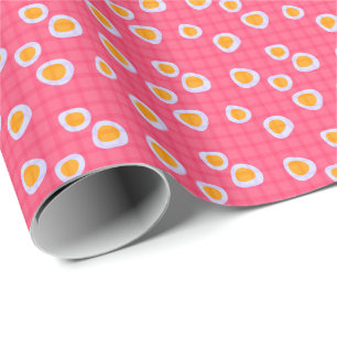 Fun spots on a coral pink checkered background wrapping paper