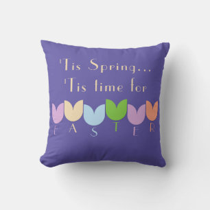 Fun Spring Floral, Easter Tulips on Purple, Pink  Throw Pillow