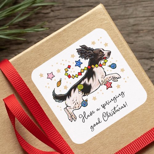 Fun Springer Spaniel Dog Christmas Custom Square Sticker