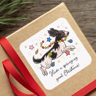 Fun Springer Spaniel Dog Leaping Puppy Christmas Square Sticker