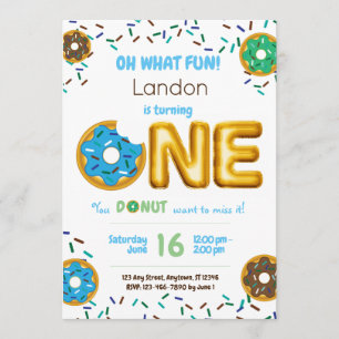 Fun Sprinkles Donut Doughnut Boy 1st Birthday Invitation