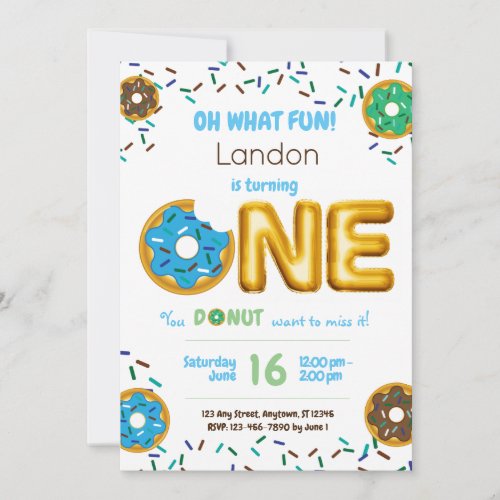 Fun Sprinkles Donut Doughnut Boy 1st Birthday Invitation