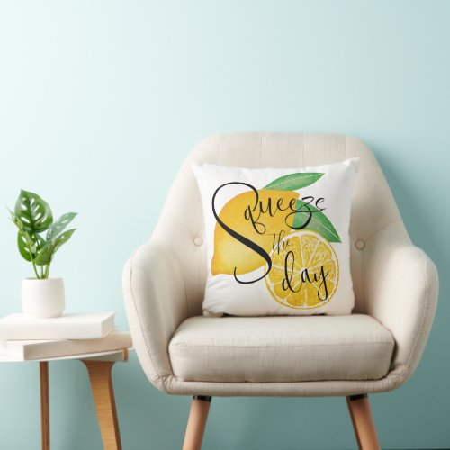Fun Squeeze The Day Tropical Lemons Illustration Throw Pillow