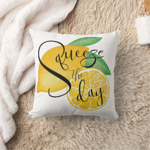 Fun Squeeze The Day Tropical Lemons Illustration Throw Pillow