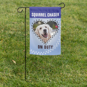 Fun Squirrel Chaser on Duty Retriever Blue Custom Garden Flag