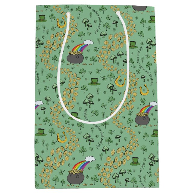 Fun St Patricks Day Green Shamrock Leprechaun Luck Medium Gift Bag (Front)