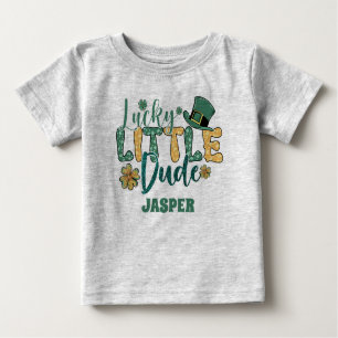 Fun St Patricks Day Lucky Dude Glitter Green Text Baby T-Shirt