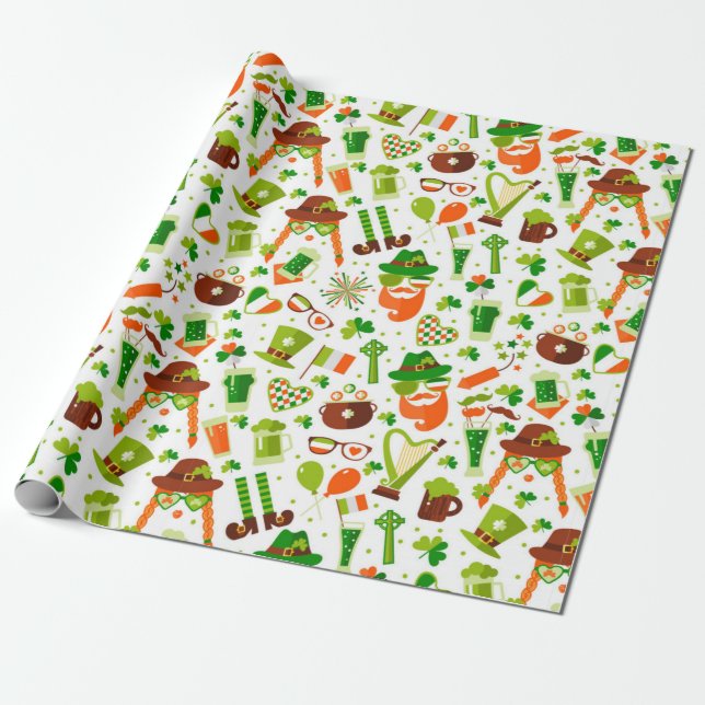 Fun St. Patrick's Day Pattern Wrapping Paper (Unrolled)