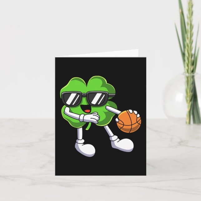 Fun St Patricks Day Shamrock Playing Basketball Bo Card (Front)