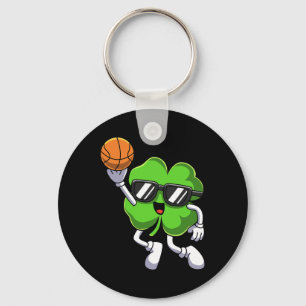 Fun St Patricks Day Shamrock Playing Bysketbyll Bo Keychain