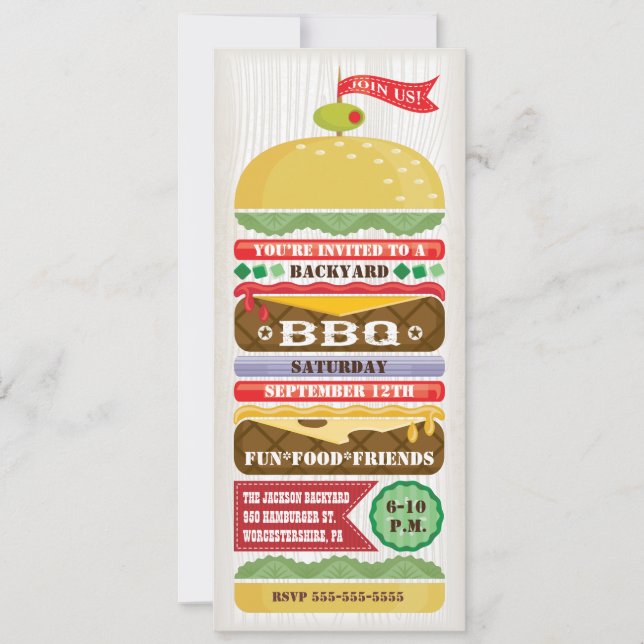 Fun Stacked BBQ Party Invitation (Front)