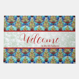 Fun Stained Glass Christmas Tree Bauble Pattern Doormat
