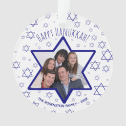 Fun Star of David Happy Hanukkah Photo Ornament