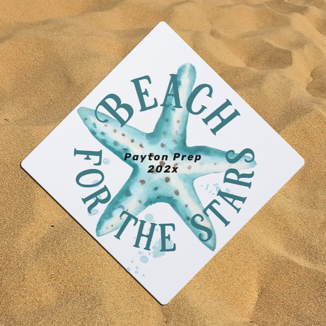 Fun Starfish Beach for the Stars Aqua White Cute Graduation Cap Topper (Creator Uploaded)