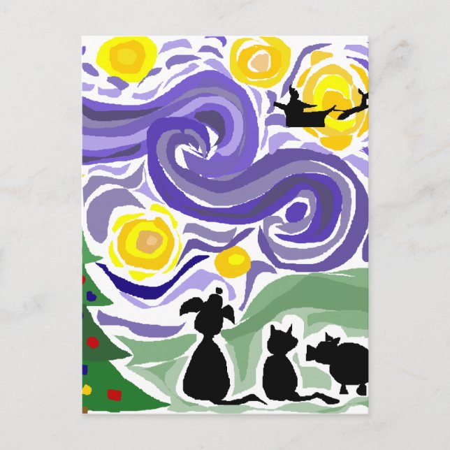 Fun Starry Night Style Christmas Art Holiday Postcard (Front)