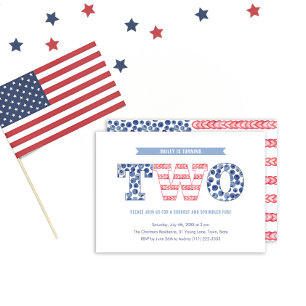 Fun Stars And Stripes Summer 2nd Birthday Party Invitation