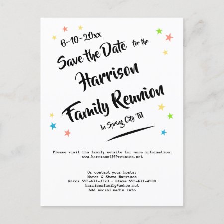 Fun Stars Family Reunion Or Party Save The Date Announcement Postcard