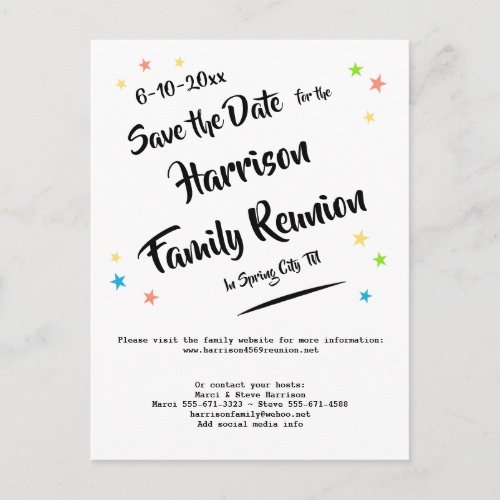 Fun Stars Family Reunion or Party Save the Date