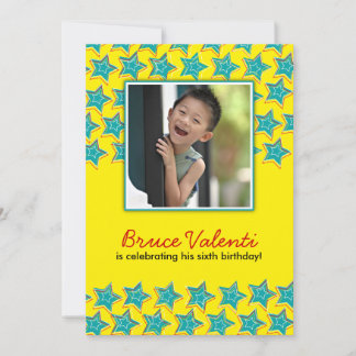 Fun Stars Photo Birthday Party Invitation 5X7