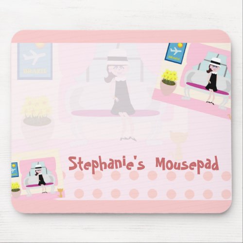 Fun Stephanie Kitschy Retro Character  Mouse Pad