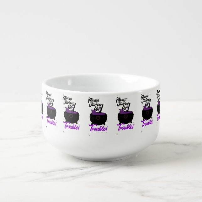 Fun Stirring Up Trouble Slogan Halloween Style Soup Mug (Front)