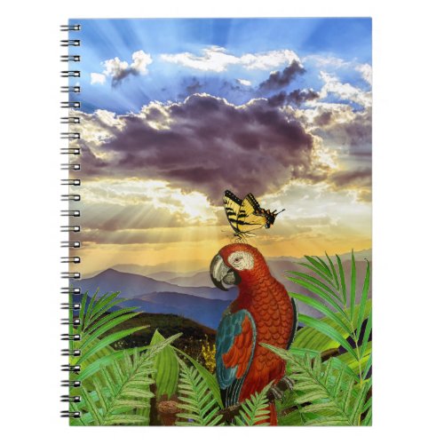 Fun Stormy Sky Parrot and Butterfly   Notebook