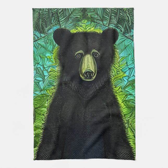 Fun Storybook Little Black Bear Kitchen Towel (Vertical)