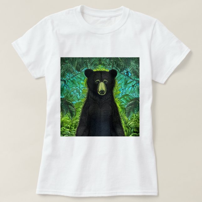 Fun Storybook Little Black Bear T-Shirt (Design Front)