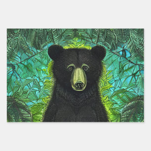 Fun Storybook Little Black Bear Wrapping Paper Sheets