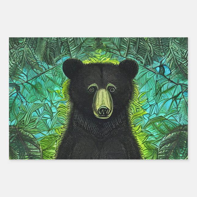 Fun Storybook Little Black Bear Wrapping Paper Sheets (Front)