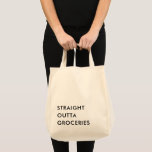 Fun STRAIGHT OUTTA GROCERIES Minimalist Modern Tote Bag<br><div class="desc">The "STRAIGHT OUTTA GROCERIES" tote bag features a minimalist, modern design that incorporates a playful, funny typography quote. The quote, "STRAIGHT OUTTA GROCERIES" is printed in bold, contrasting letters on the front of the bag and the simple, clean lines of the lettering give it a modern, sophisticated edge. The absence...</div>
