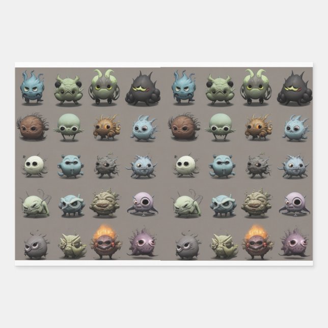 Fun Strange Alien Monsters Wrapping Paper Sheets (Front)