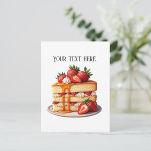 Fun strawberry cake bakery customizable postcard
