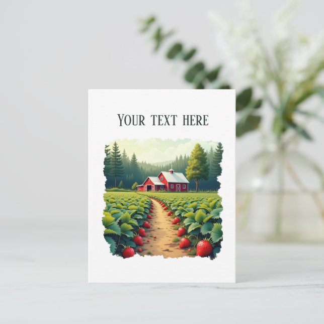 Fun strawberry farm customizable  postcard (Standing Front)