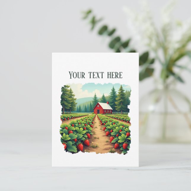 Fun strawberry farm customizable postcard (Standing Front)