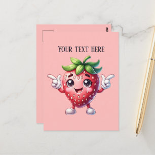 Fun strawberry fruit add message postcard