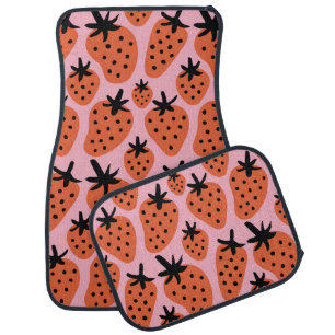 Fun strawberry, hand-drawn seamless design. car floor mat