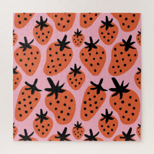 Fun strawberry, hand-drawn seamless design. jigsaw puzzle