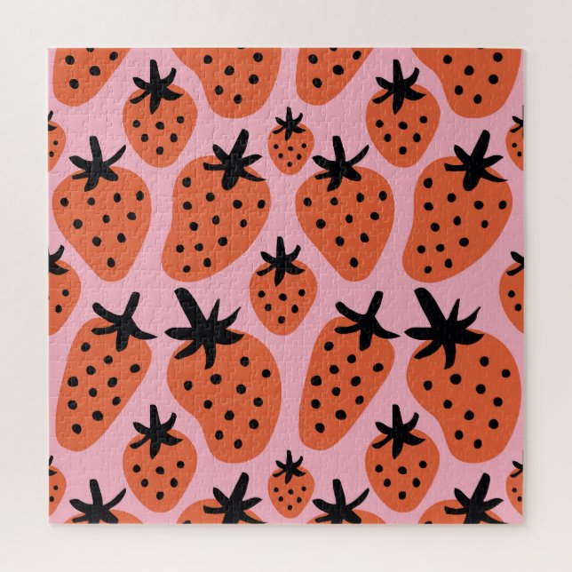 Fun strawberry, hand-drawn seamless design. jigsaw puzzle (Vertical)