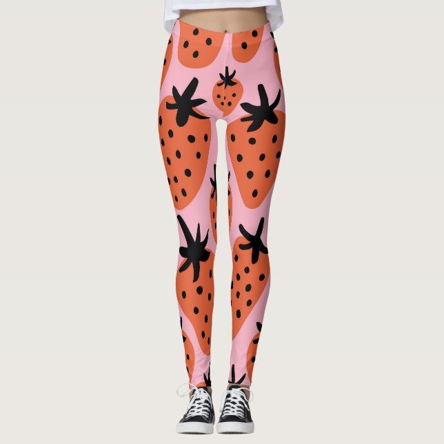 Fun strawberry, hand-drawn seamless design. leggings (Front)