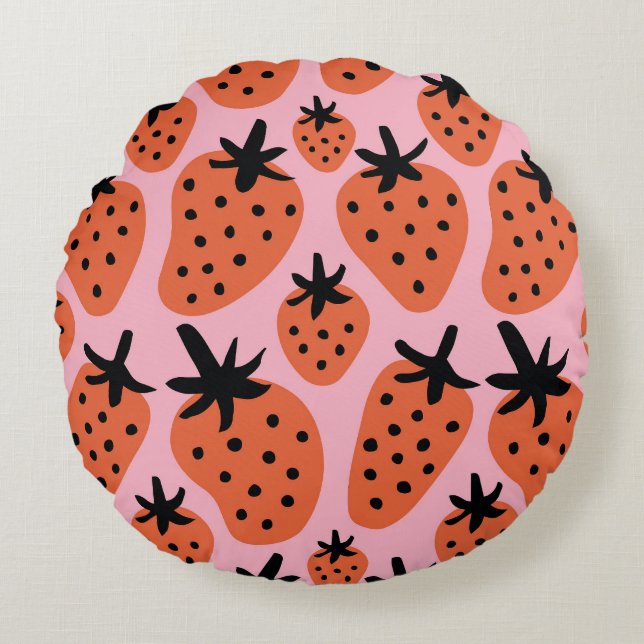 Fun strawberry, hand-drawn seamless design. round pillow (Front)