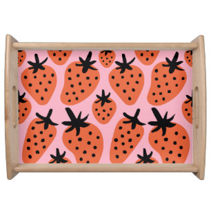 Fun strawberry, hand-drawn seamless design. serving tray