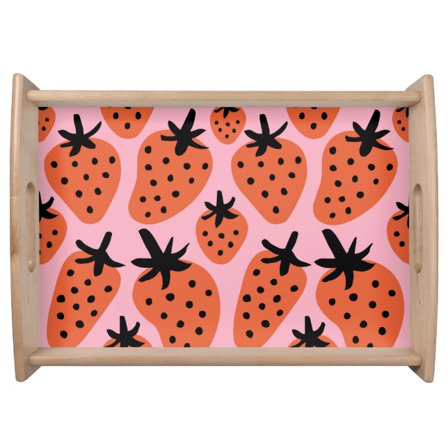 Fun strawberry, hand-drawn seamless design. serving tray (Front)