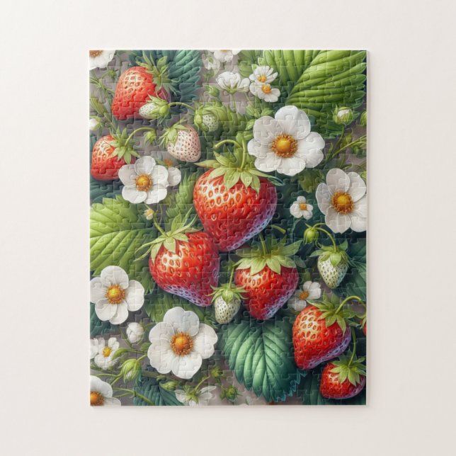 Fun Strawberry Leaves Flowers Jigsaw Puzzle (Vertical)
