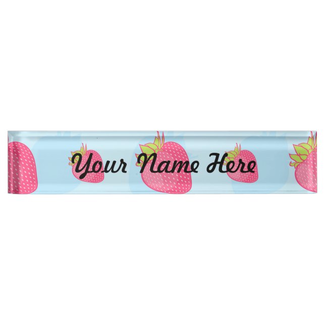 Fun Strawberry Pattern on Blue Name Plate (Front)