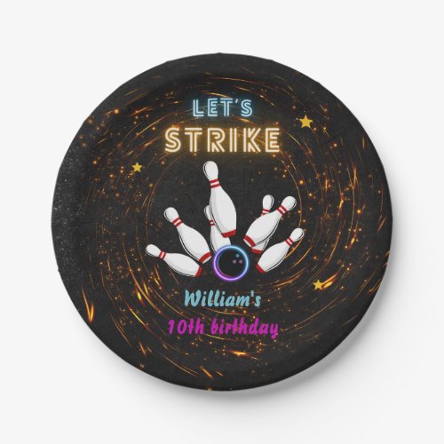 Fun Strike cool blue sports Bowling 10th Birthday Paper Plates