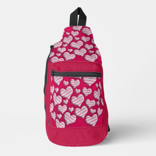 Fun Stripe Heart Hot Pink Fun Cute Pattern Design Sling Bag